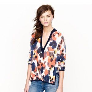 J Crew linen floral print long sleeve tunic top XS
